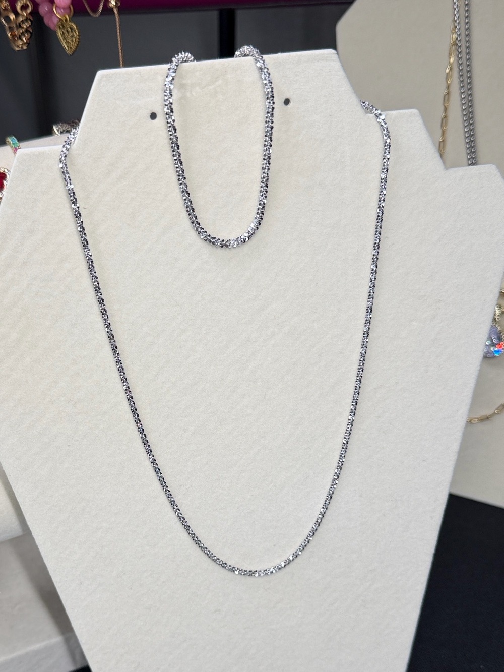 18 karat triple plated, white gold, Chrystal  twist necklace & bracelet set
